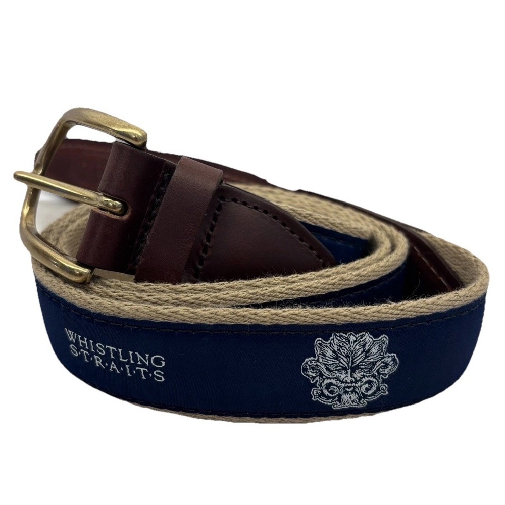 YRI Whistling Straits Woven Belt Mens Logo Golf Preppy Size 42 Made In The USA